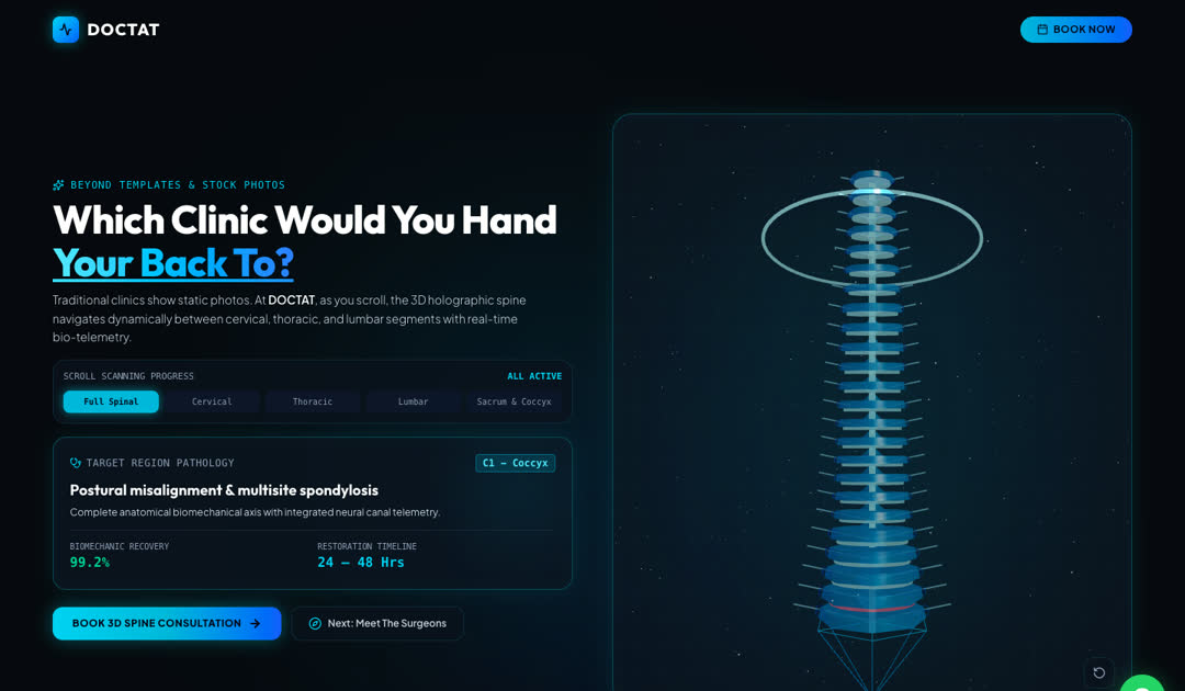 DOCTAT spine clinic site with a holographic spine