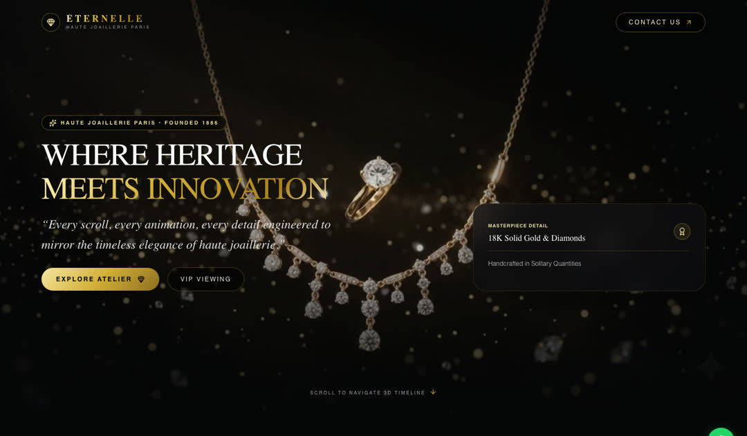 Maison Eternelle jewellery site with a diamond necklace
