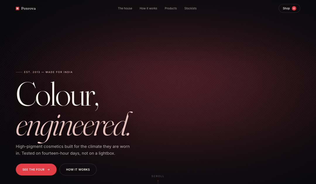 Skincare site with the headline Colour, engineered