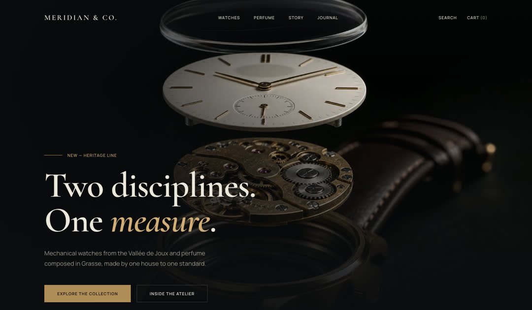 Meridian and Co. watch site, Two disciplines. One measure.