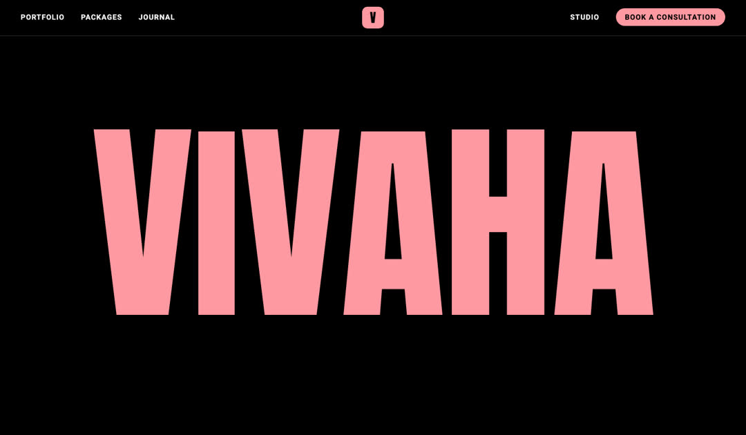 VIVAHA wedding studio site in pink type on black